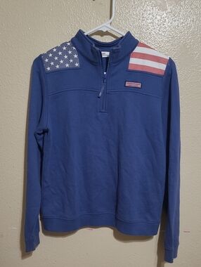 Boys Vineyard Vines Blue Quarter-Zip Pullover with Flag Shoulder Panels